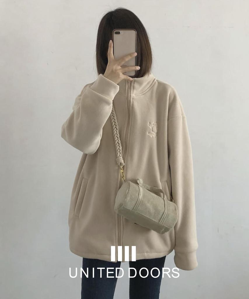 Doors Fleece Boa Stand Perfect for Fall and Korean Long Casual Plus Women's Jacket, Collar, Zip-Up Outerwear, Winter, Warm, Fluffy, Slimming, Style,
