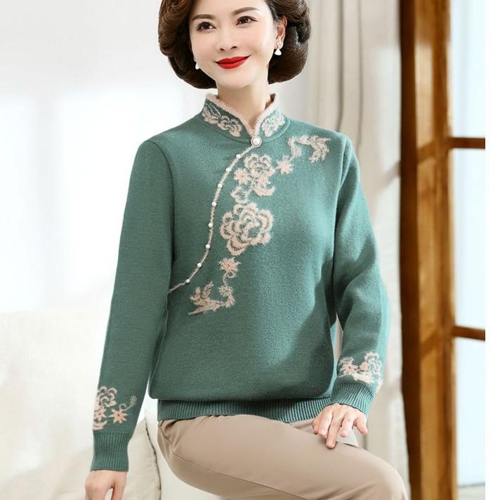 Herbst Winter Damen Nerzfleece Pullover Locker Übergröße Pullover Bestickt Pullover Fleece Verdickt Beflockt Strickoberteile