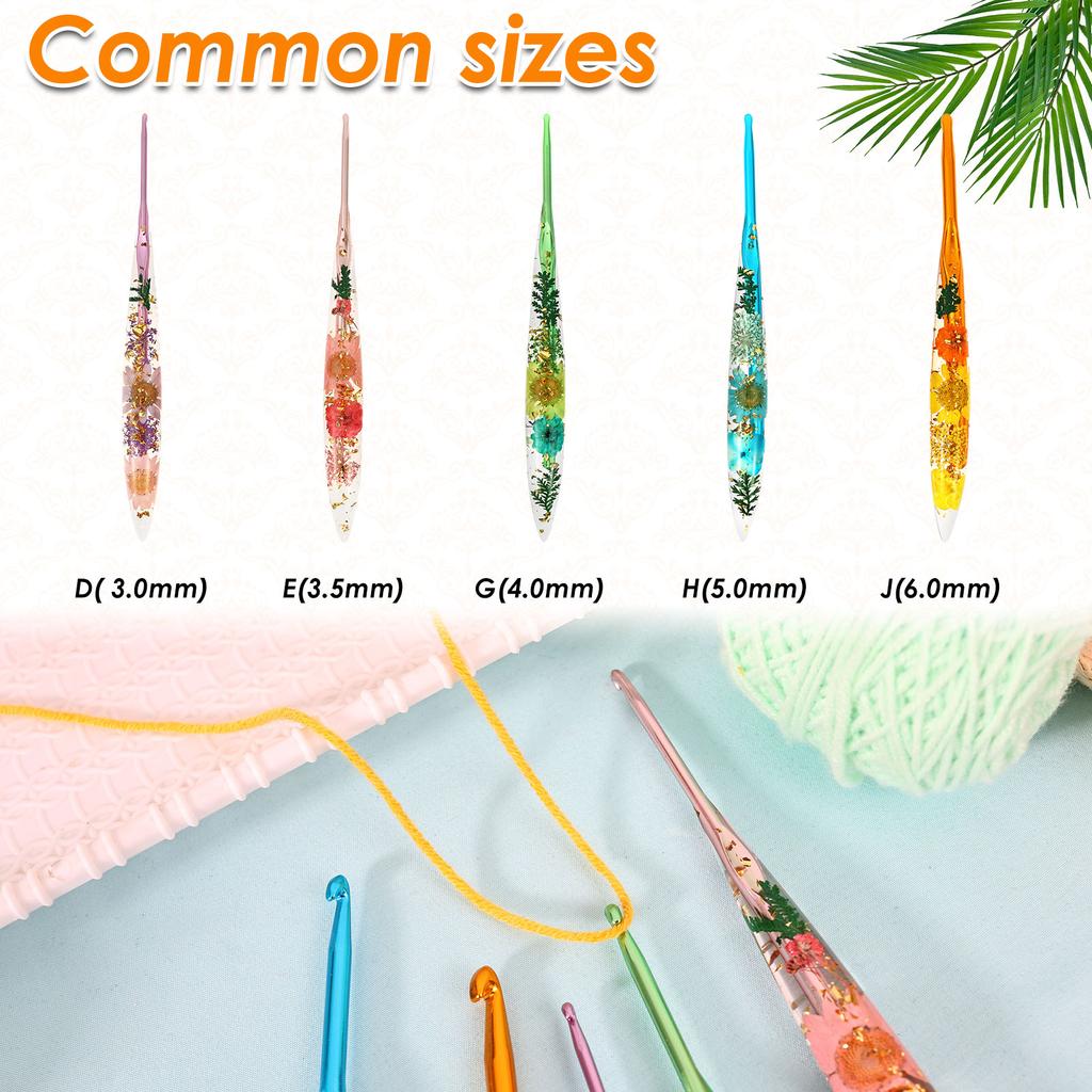 5Pcs Aluminium Crochet Hooks Ergonomic Crochet Needles with Flower Handle Knitting Hooks Set for Knitting Sweaters Scarves Socks