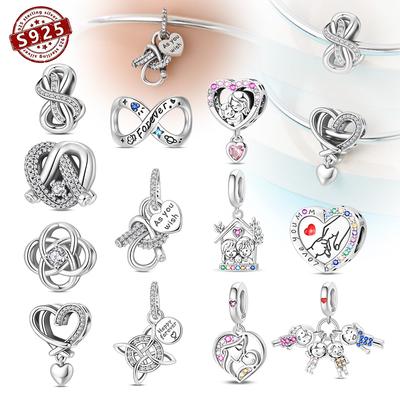 Copper Möbius Strip Unlimited Love Heart Shape Zircon Pendant Charms Beads Fit Original Bracelets Diy Jewelry Gift