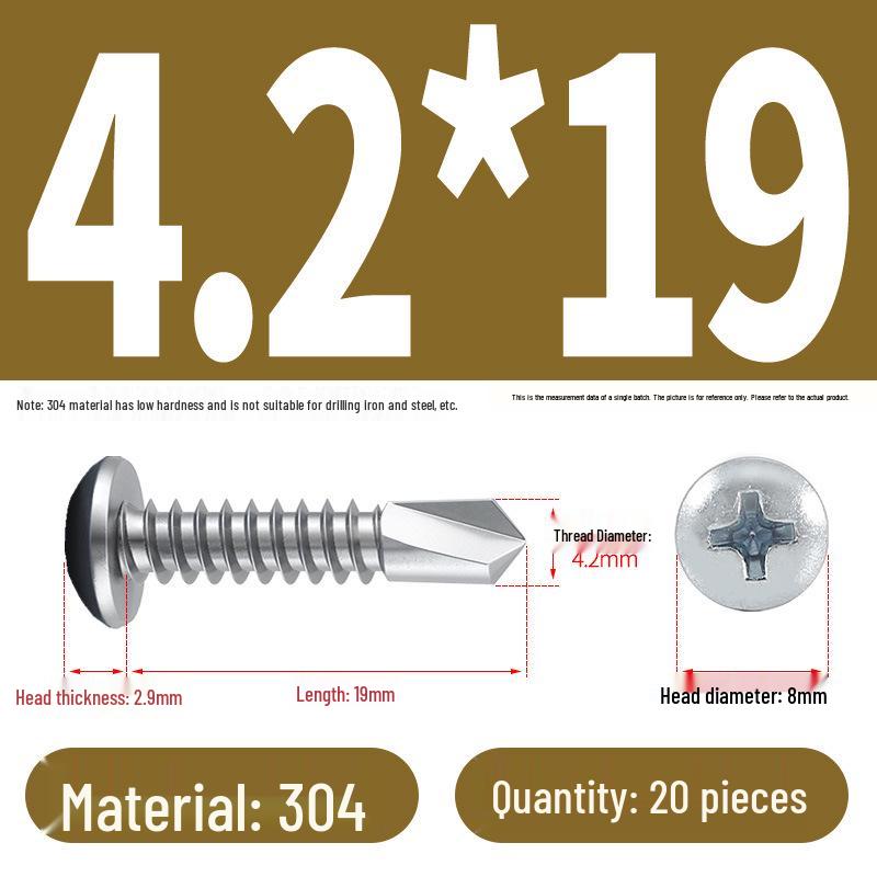Stainless Steel 304 Phillips Round Head Self-Drilling & Tapping Screws, M3.9/M4.8/M5.5 Swallowtail Bolts