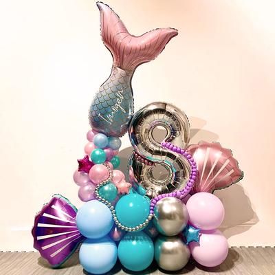 Mermaid Tail Balloons Set 1 2 3 4 5 6 7 8 9 Silver Number Foil Balloon Kids Birthday Party Decoration Mermaid Party Globos