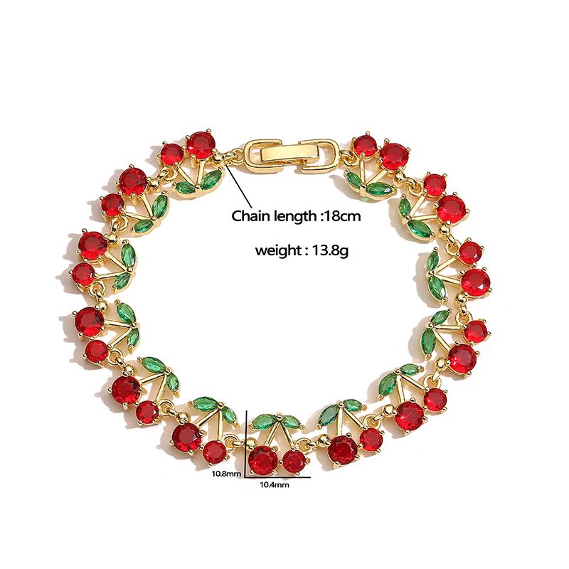 HECHENG,Wine Red Cherry Golden Pendant Necklace Bracelet Women's Personalized Collarbone Chain Zircon Birthday Gift