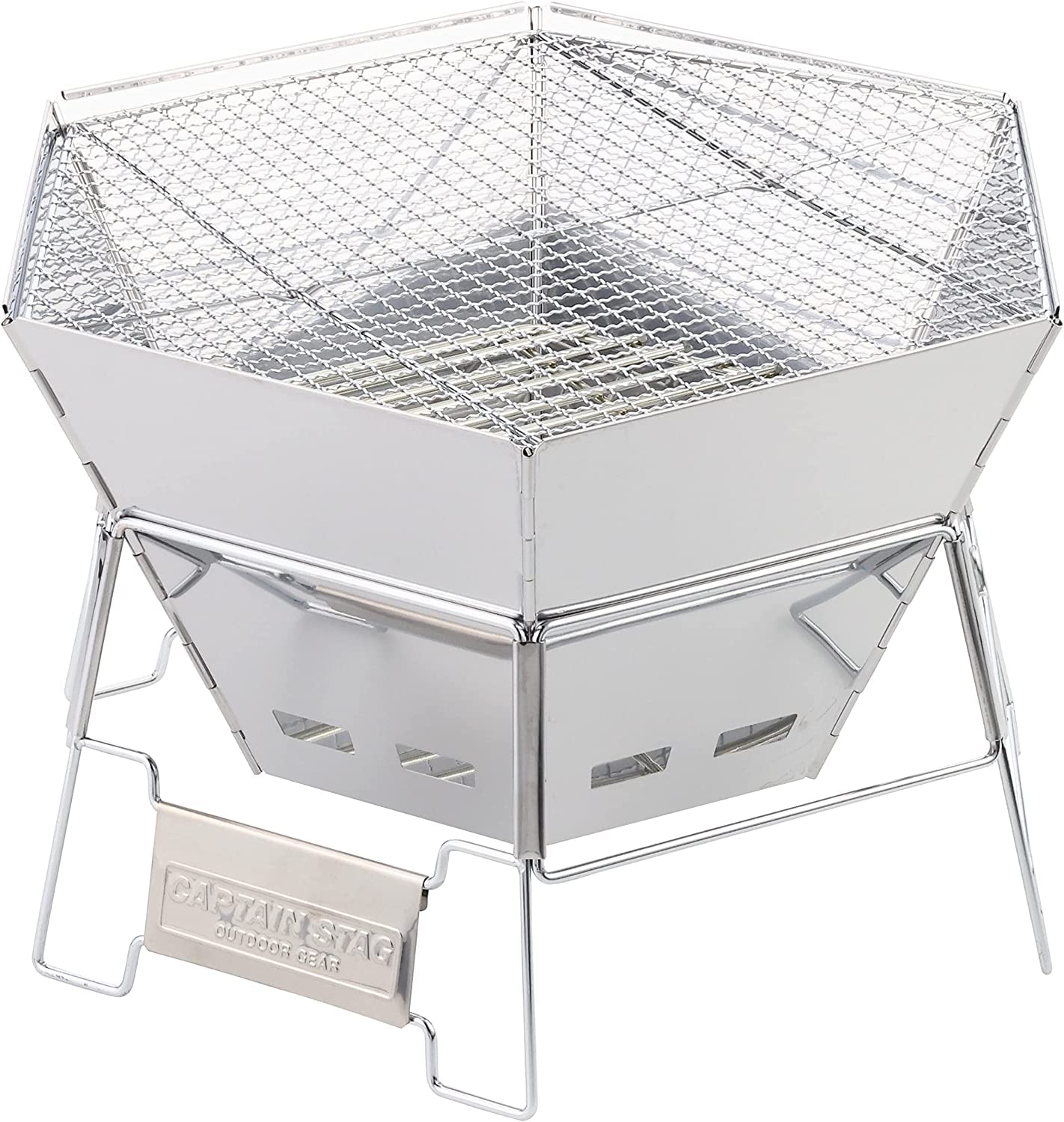 

Captain Stag Hexa Барбекю из нержавеющей стали с хранением Серебристый (КАПИТАН ОЛЕНЬ) Гриль, Большой, Сумка-плита/гриль 3-в-1, (UY-7019)