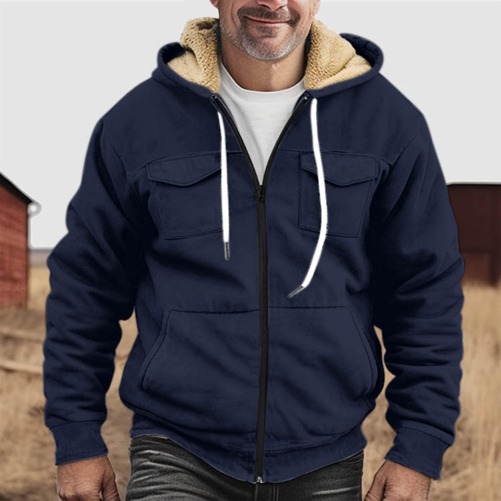 Мужская утолщенная куртка на пуговицах с двойным карманом и карманной вставкой — фото 15