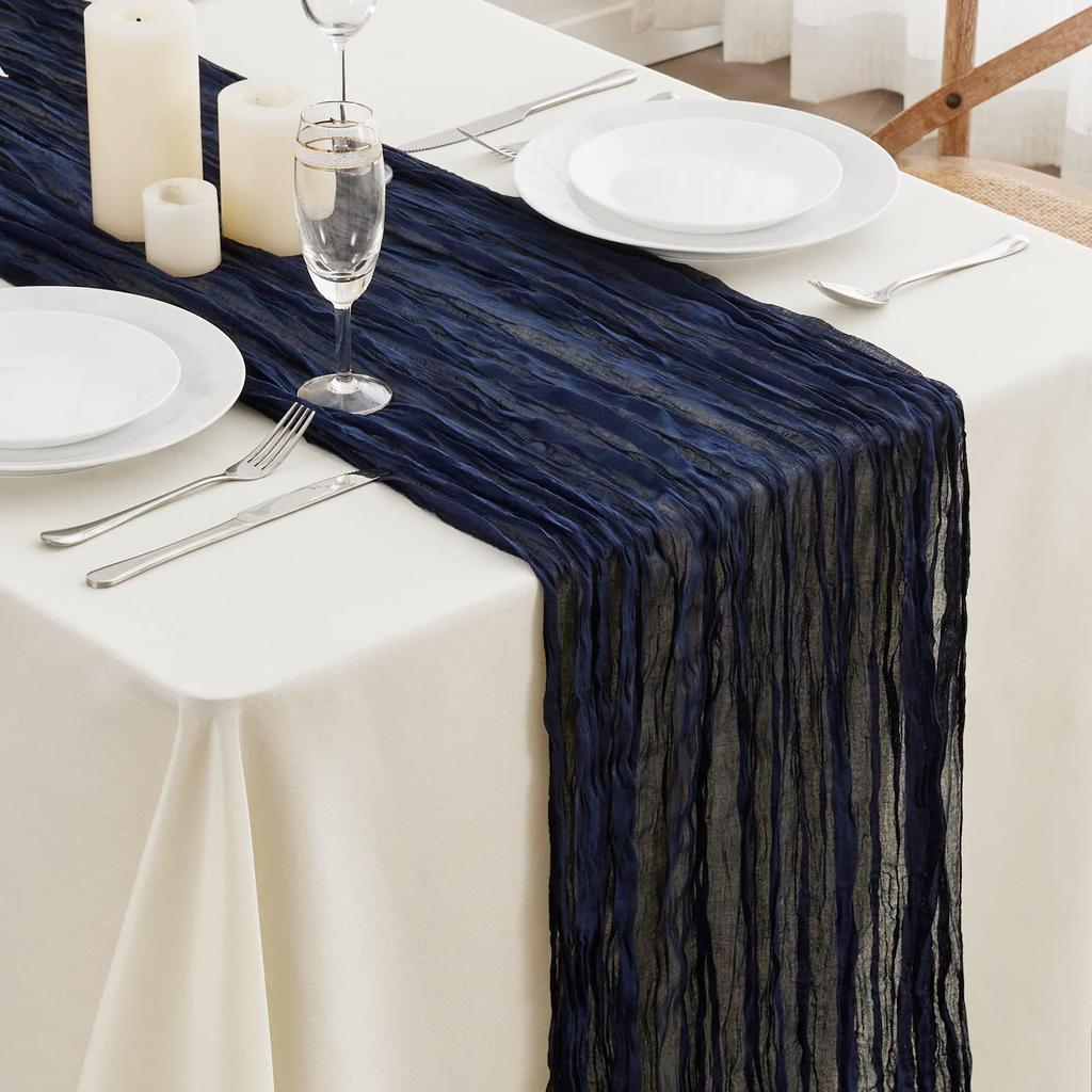 Bohemian Crinkled Cheesecloth Table Runner - Bali Yarn Style for Weddings and Parties
