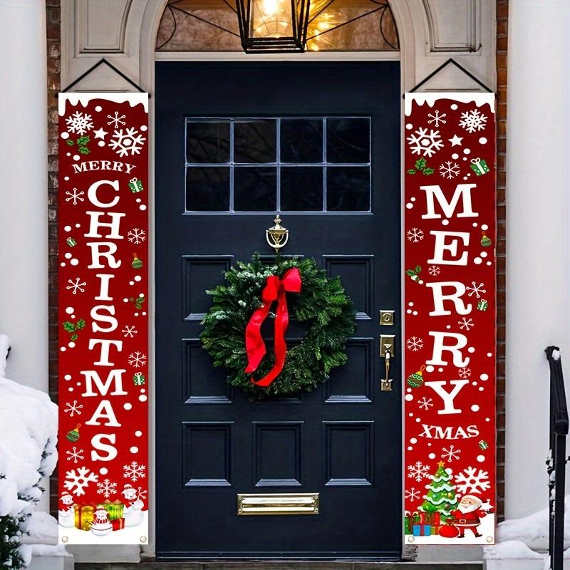 1pair Merry Christmas Banners Polyester 2D Door Banner Flag Garden Decoration Indoor Outdoor Door Decor Christmas Decoration
