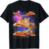 Grappige Galaxy Kat In Ruimte Kat Rijdt Pizza T-Shirt