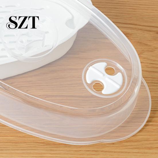 Microwaveable Fish Plate Steamed with Transparent Cover Steamer Pan Cooking Dish for Home Kitchen