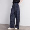 Chuyu Women's Cotton Loose Plaid Wide-leg Pants