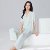 Thin Ice Silk Pajamas Women's Short-sleeved Summer Two-piece Set Solid Color Women's Cardigan Large Size Simulated Silk Loungewear