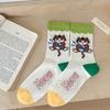 Autumn Women's Socks, Mid-calf Socks, Cartoon Cat Through-pile Socks, Student Socks for Women
