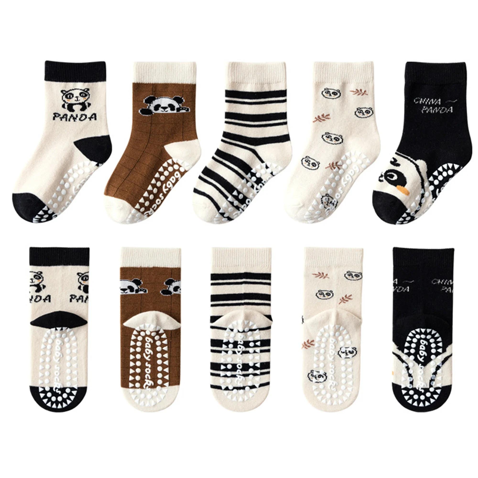 5 Pares de Calcetines de Algodón para Niños 1-12 Años Caña Media Suelo Antideslizante para Parque Infantil Calcetines para Trampolín Calcetines para Niños Pequeños M (3-5T) brown