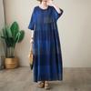 Real Shot Summer New Cotton and Linen Literary Loose Round Neck Short Sleeve Bohemian Medium and Long Dress Women