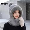 Full Face Coverage Mask for Winter Windproof Balaclava, Knitted Ski Hat, Fleece Lined Knit Hat with Cold Weather Headgear Commuting Pompom, Cozy Neck