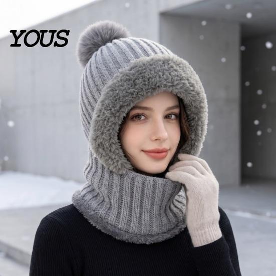 Full Face Coverage Mask for Winter Windproof Balaclava, Knitted Ski Hat, Fleece Lined Knit Hat with Cold Weather Headgear Commuting Pompom, Cozy Neck