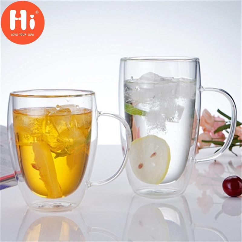 Hi Double Wall Glass Tea Cup Heat Resistant Coffee Milk Mug Transparent Water Drinking Cup