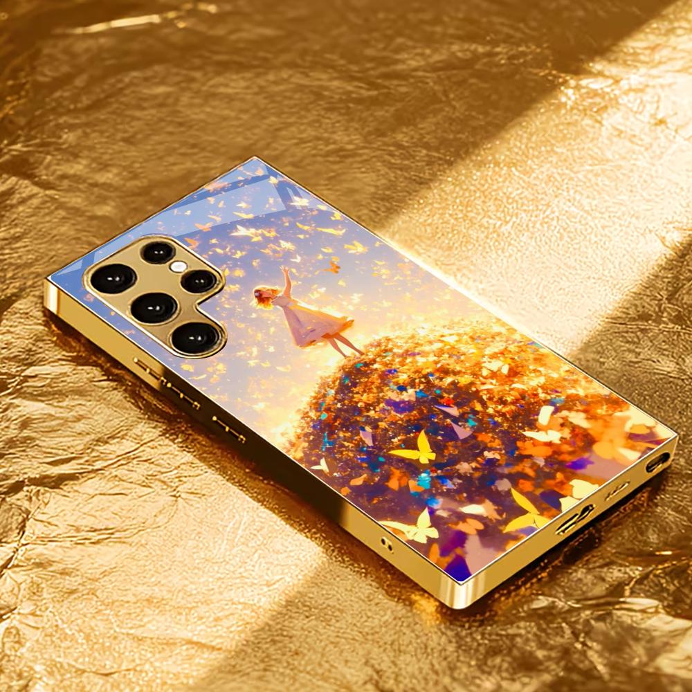 Butterfly Protective Cover Girl High-end Electroplating Glass PhoneCase for Samsung Galaxy S26 S25 S24 S23 S22 S21 FE,Ultra,Plus