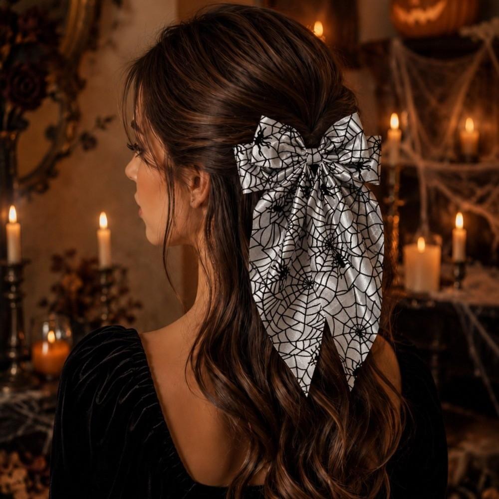 Spring Clip Spider Web Hair Bow Bat Halloween Scrunchie Fashion Pumpkin Hair Clip Cosplay