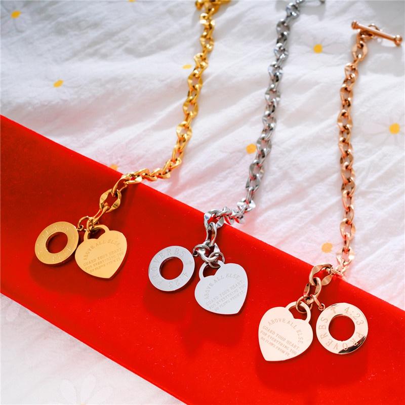 European and American Titanium Steel Ladies O-shaped Chain Love Motto Couple Rose Gold Lock Design Bracelet Gift