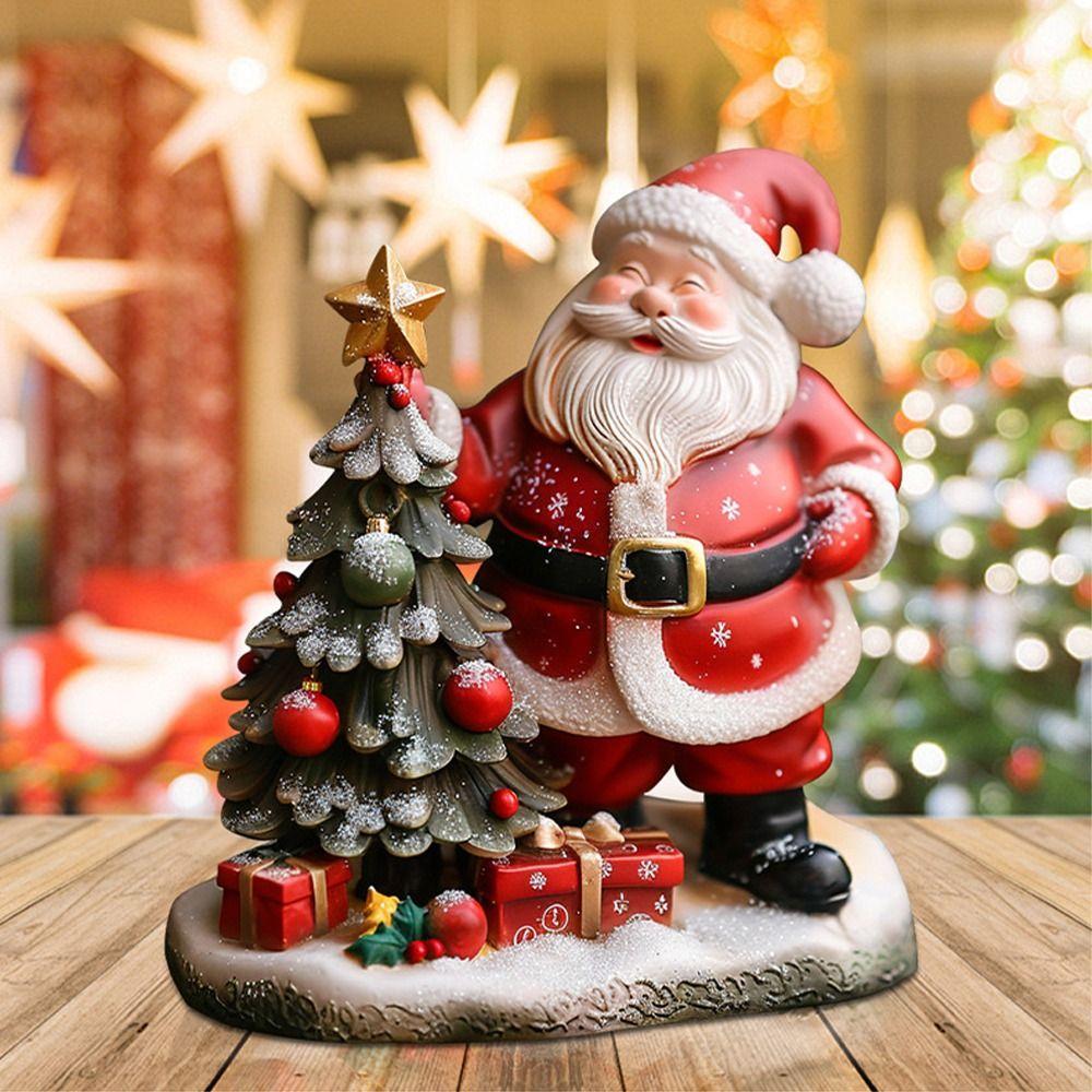 Resin Christmas Tree Santa Claus Figurines Standing Merry Christmas Decorations  Party Favors