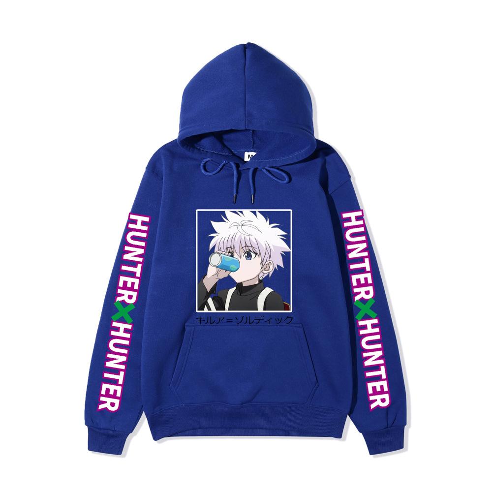 Hunter X Hunter Drinking Killua Hoodie Japanese Name Purple Letter Sleeve Anime Hooded Pullover Sweatshirt