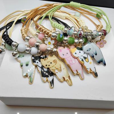 Nastavitelné barevné lano náramek s přívěskem Lucky Cat pro ženy Dívky Dárky pro děti Dárky k narozeninám Charm Tassel Módní pár náramků