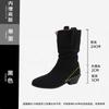 Soft Leather Version~ Western Cowboy Boots Straight Pleated Piled Boots Women's Thick Heel Thin Retro Suede Inner Short Boots