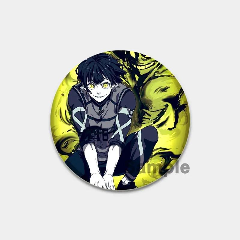 32/44/58 mm runder Anime-Anstecker mit blauem Schloss, Zeichentrickfigur Isagi Yoichi, Brosche, individuell anpassbar, Snap-in-Abzeichen, Cosplay-Zubehör, Schmuck, Geschenke