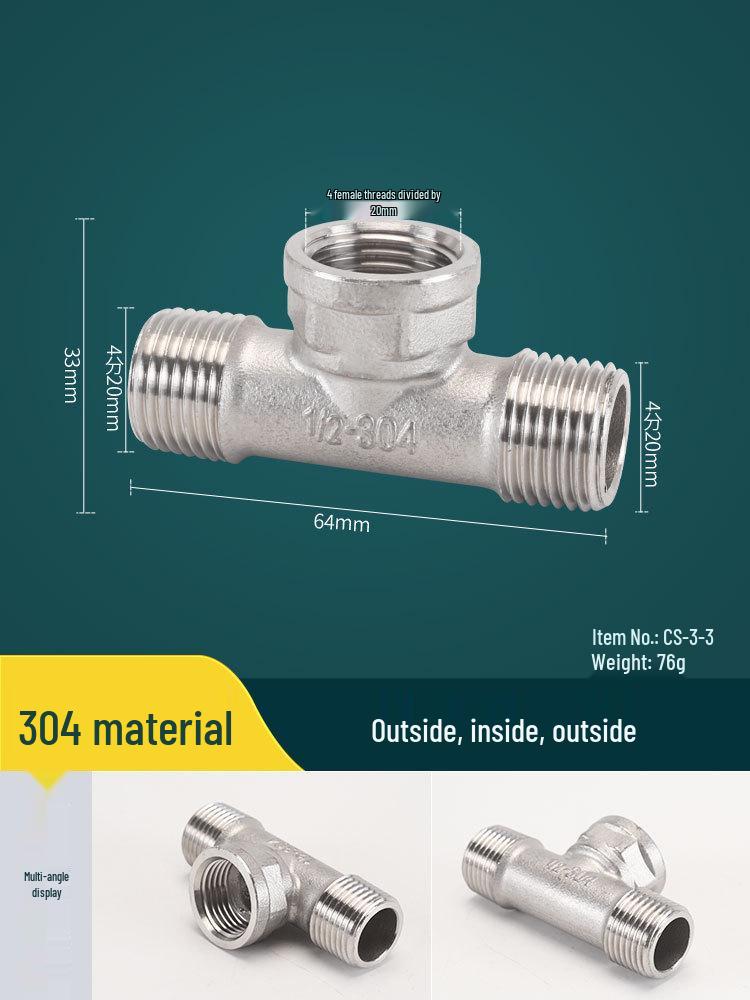 DN15 Tee Diverter: Copper/Stainless Steel, Internal/External Thread, One-In-Two-Out Water Pipe Connector