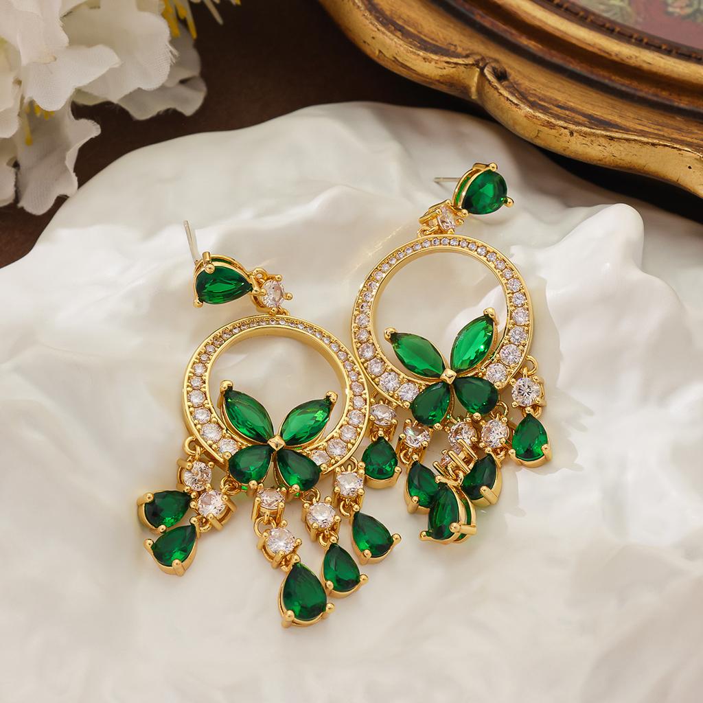 French Emerald Butterfly Heavy Industry Full Of Zircon Gorgeous Dinner, Niche Light Luxury Temperament Silver Needle Earrings