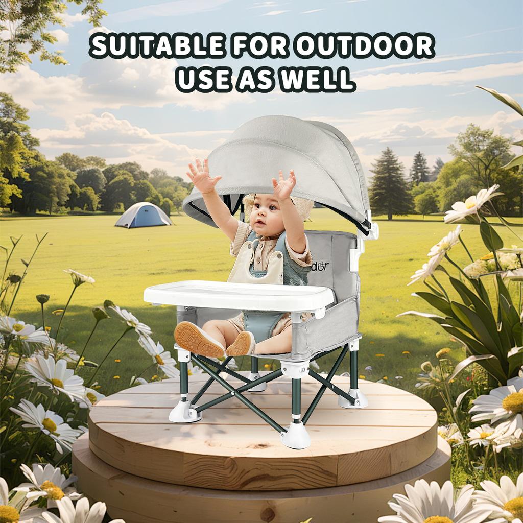 Baby feeding chair, foldable children's table and chair, which can be used to increase the seat height, portable outdoor camping