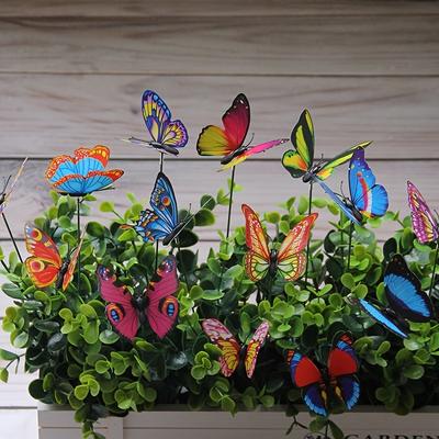 10 bunte Schmetterlingsstäbe, 3D-künstliche Schmetterlingsdekoration, Garten- und Terrassendekoration, zufälliges Muster