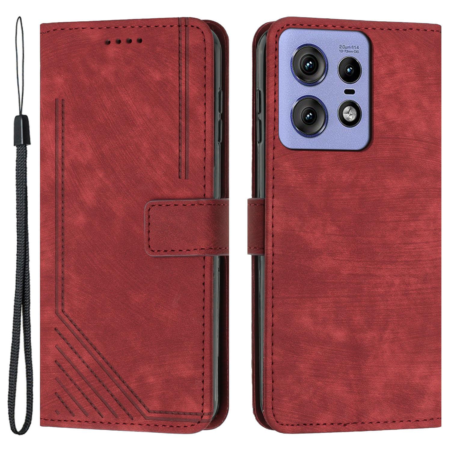 

For Motorola Edge 50 Pro 5G Case Lines Imprinted Skin-Touch Leather Phone Cover Red
