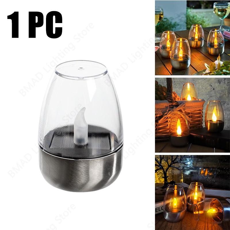 Solar Powered Flameless Candles Outdoor Waterproof LED Night Lights For Garden Wedding Party Decor Holiday Atmosphere Lamp
