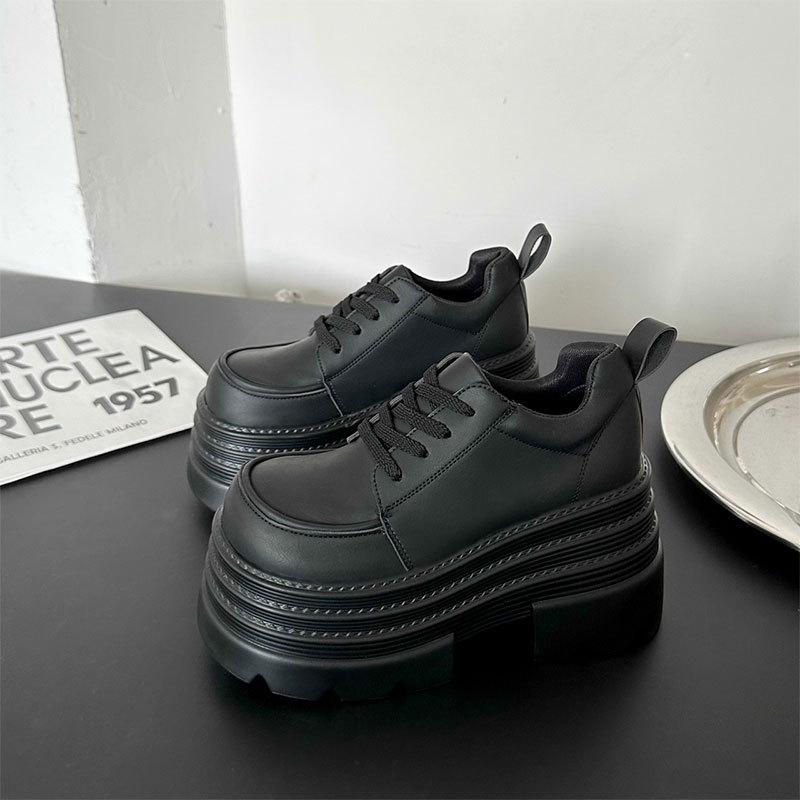 Fashion Thick-soled Lace-up Small Leather Shoes Women's Spring and Autumn New Small Super Thick-soled Heightening Single Shoes