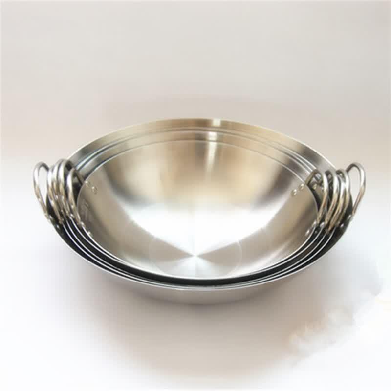 Deiruien Commercial Thickened Stainless Steel Double-Handle Round Bottom Wok