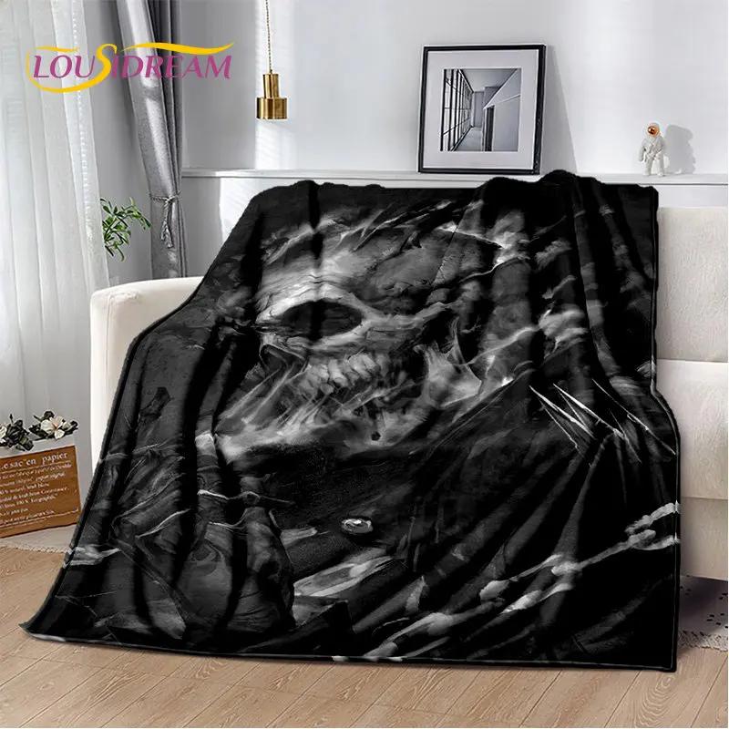 D Gothic Horror Ghost Skull Soft Plush Blanket Flannel Throw for Living Room Bedroom Bed Sofa Picnic Cover Kids