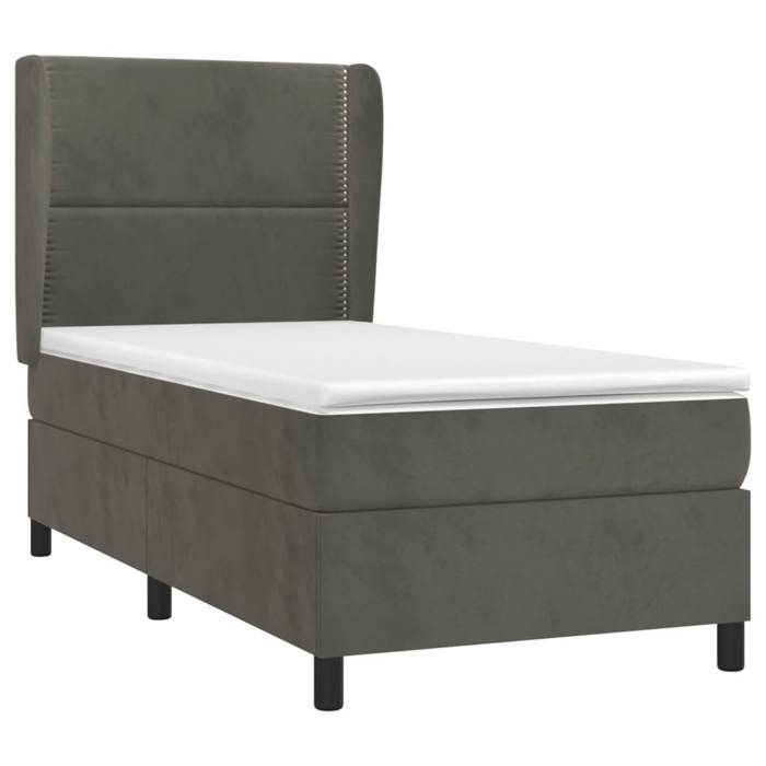 3129124 vidaXL Lit à sommier tapissier et matelas Gris foncé 90x190 cm Velours