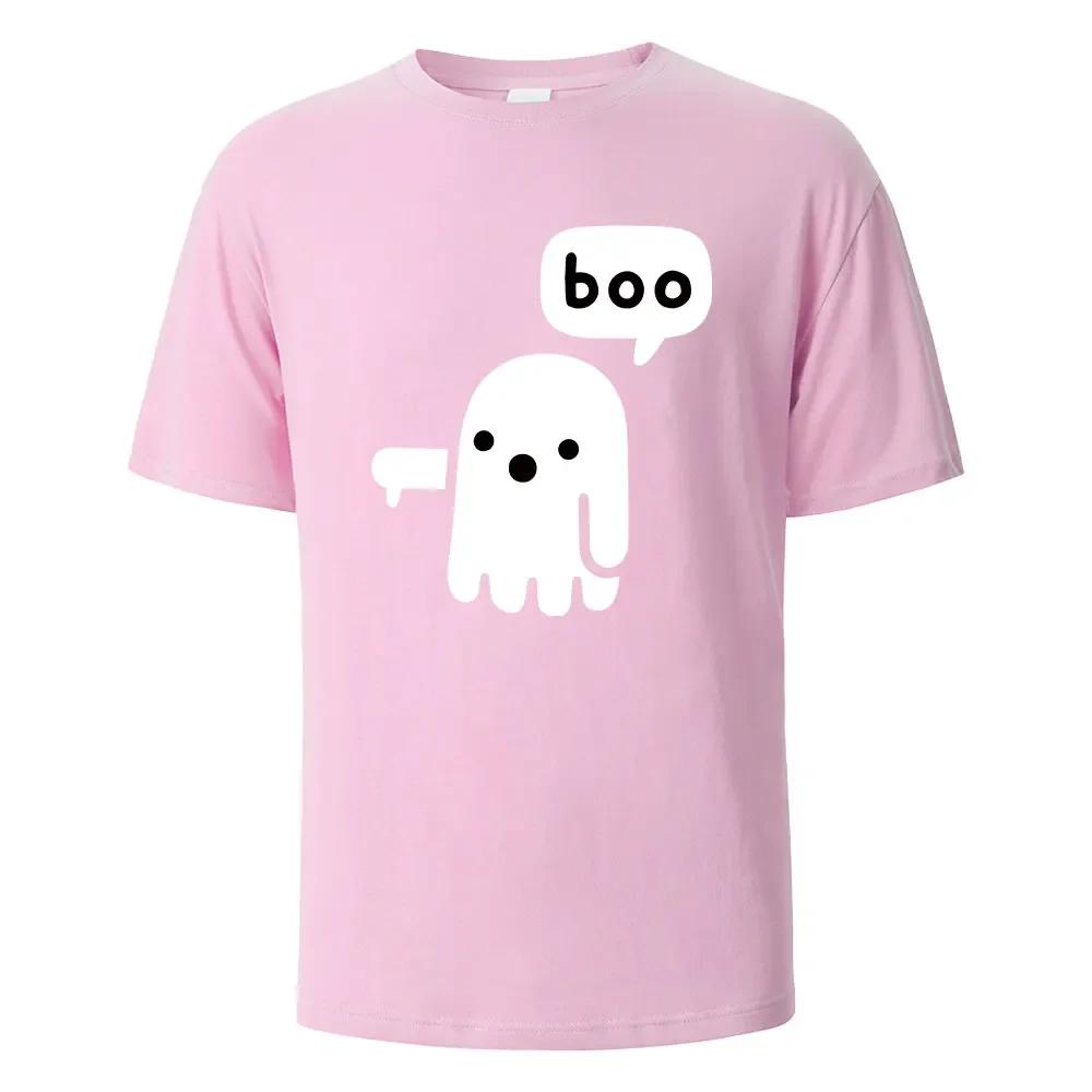 BOO Funny Street Printing T-shirt For Men Wowen 100%Cotton Summer Breathable Short-Sleeved Basic Tops O-neck Oversize Tees