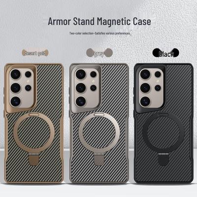 Étui Magnétique Ultra Fin en Fibre de Carbone Samsung S25 avec Support et Protection contre les Chutes
