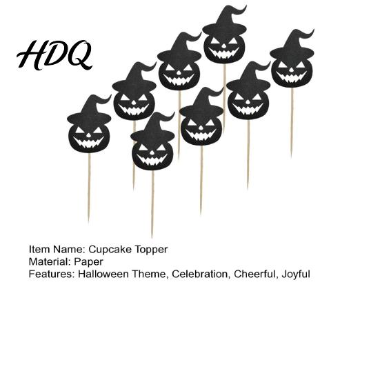 Thick Glitter Cardboard Topper 8 Pcs Halloween Cupcake Toppers Black Witch Hat