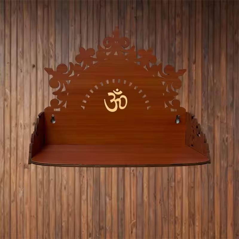 Wooden Wall Mounted Temple Display Rack, Sacred Worship Wall Mounted Display Rack, Modern Home Office Temple Wall Shelf