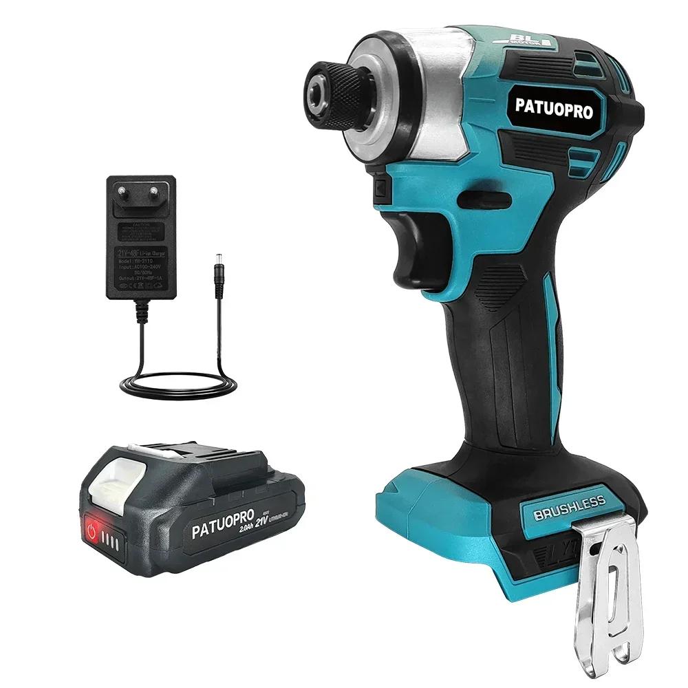 PATUOPRO 1/4 Inch Hex Brushless Electric Screwdriver 5-Speed Cordless Electric Drill Driver Power Tools For Makita 18V Battery