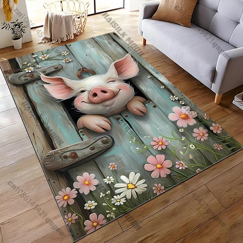 Tappeti con Motivo Maialino Carino per Soggiorno Camera da Letto Tappeto Comodino Tappetino Bagno Stanza dei Bambini Tappetino Antiscivolo Decorazione Stanza