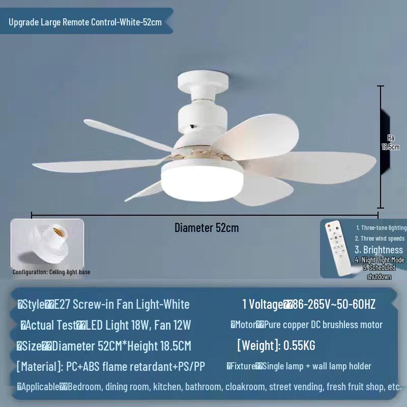 Flower-Shaped Silent LED Ceiling Fan with E27 Screw-in, Large Air Volume, Detachable Six-Blade Design
