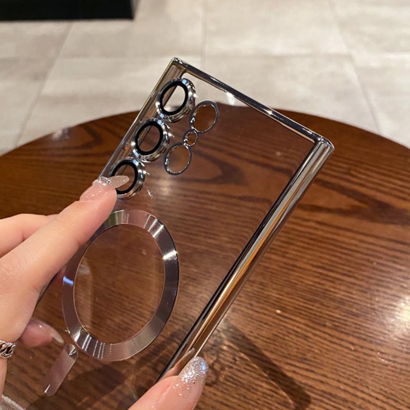 Luxury Plating For Magsafe Magnetic Clear Case For Samsung S25 Ultra S24 FE S23 Plus S22 S21 S20 Note 20 Lens Protection Cover
