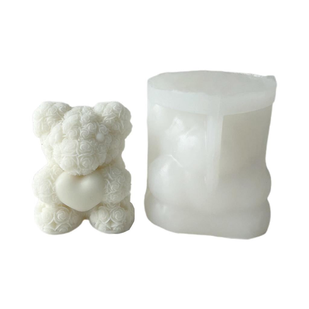 Rose Flower Bear Silicone Mold Bear Candle Mold Non-stick Easy To De-mold