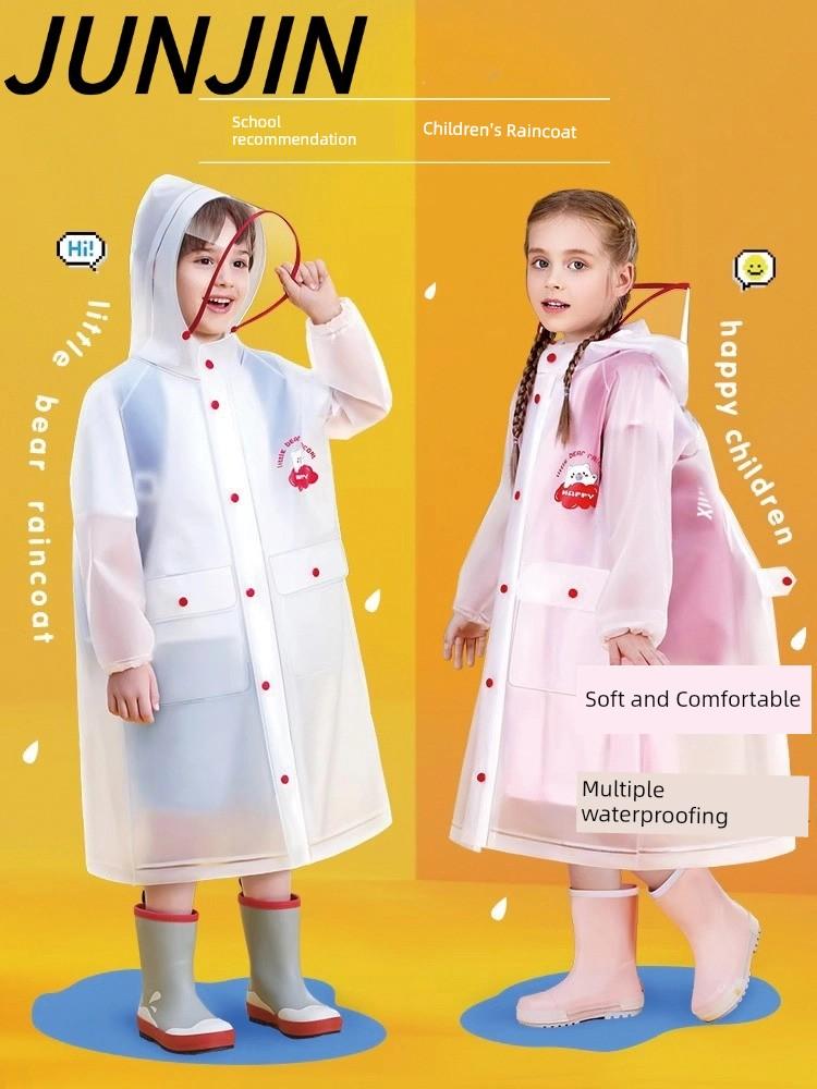 Children's Raincoat for Boys and Girls, Thickened Waterproof Transparent Raincoat for Primary School Students, Special for School Use, with Backpack