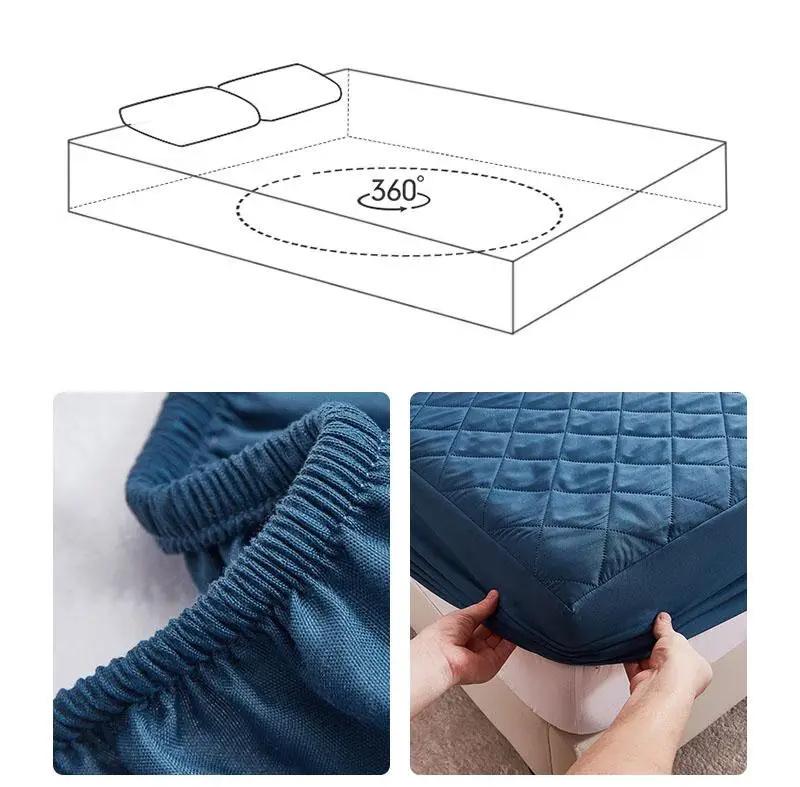 Waterproof Quilted Fitted Sheet Soft Solid Color Mattress Cover for All Seasons Non Slip Mat with Elastic Band